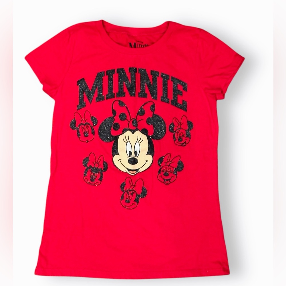 Disney Minnie Mouse Girls Red Glitter Graphic Tee Kids Tshirt M (7/8)